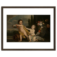 German Master (18th Century) – Two Putti with Garlands of Flowers