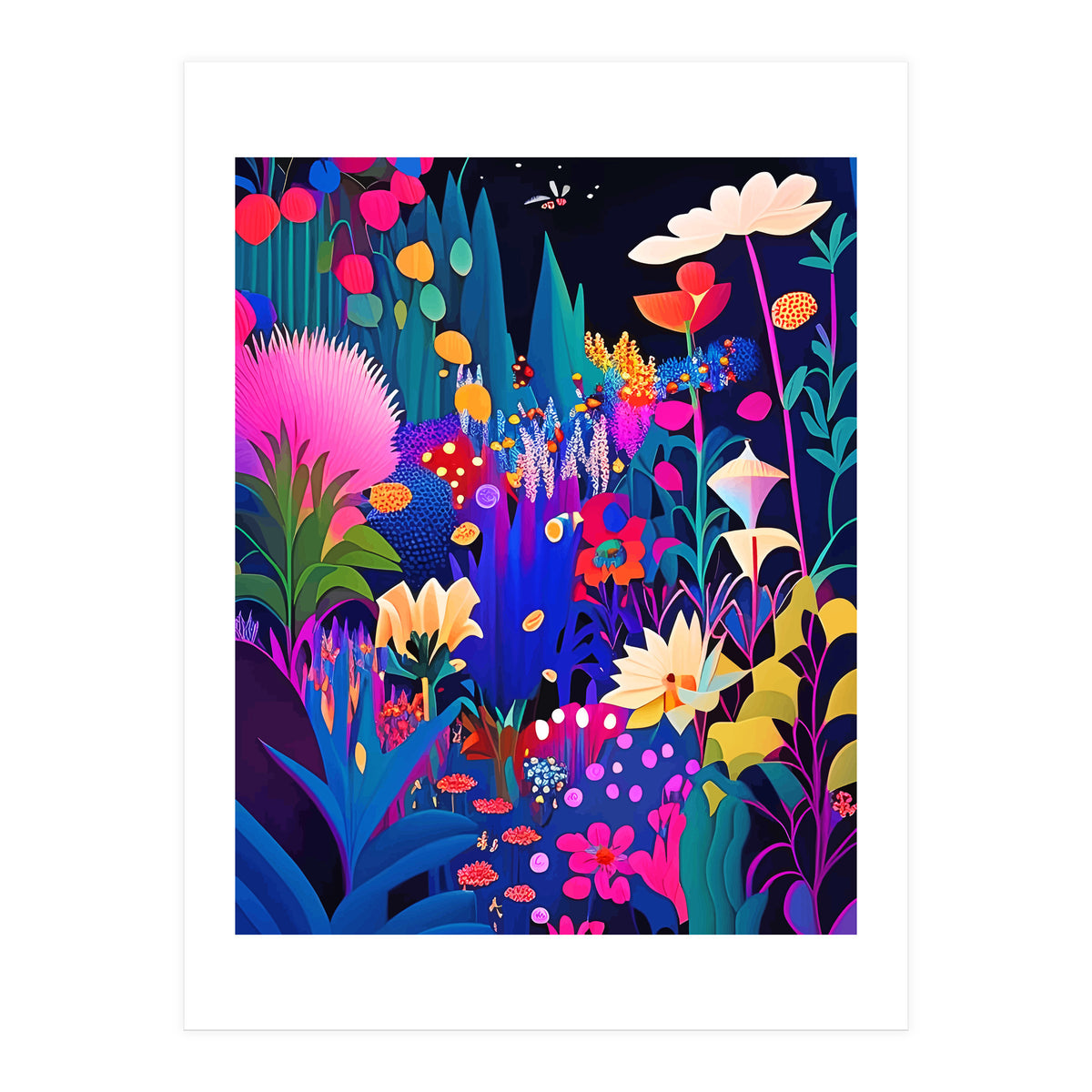 Surreal Emotions, Abstract Colorful Bold Botanical Nature Garden, Eclectic Boho Bohemian Modern Contemporary Graphic Design Painting (Print Only)