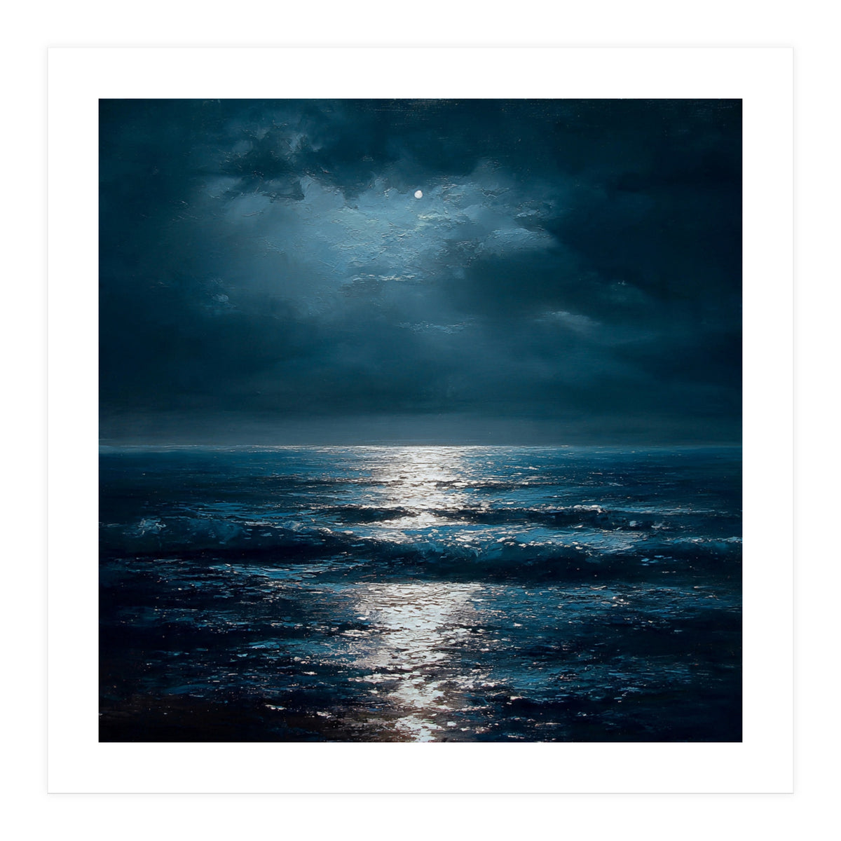 Ethereal Moonlight Over Midnight Ocean Waves (Print Only)