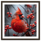 Northern Cardinal Bird Perched Among Red Berries thumbnail