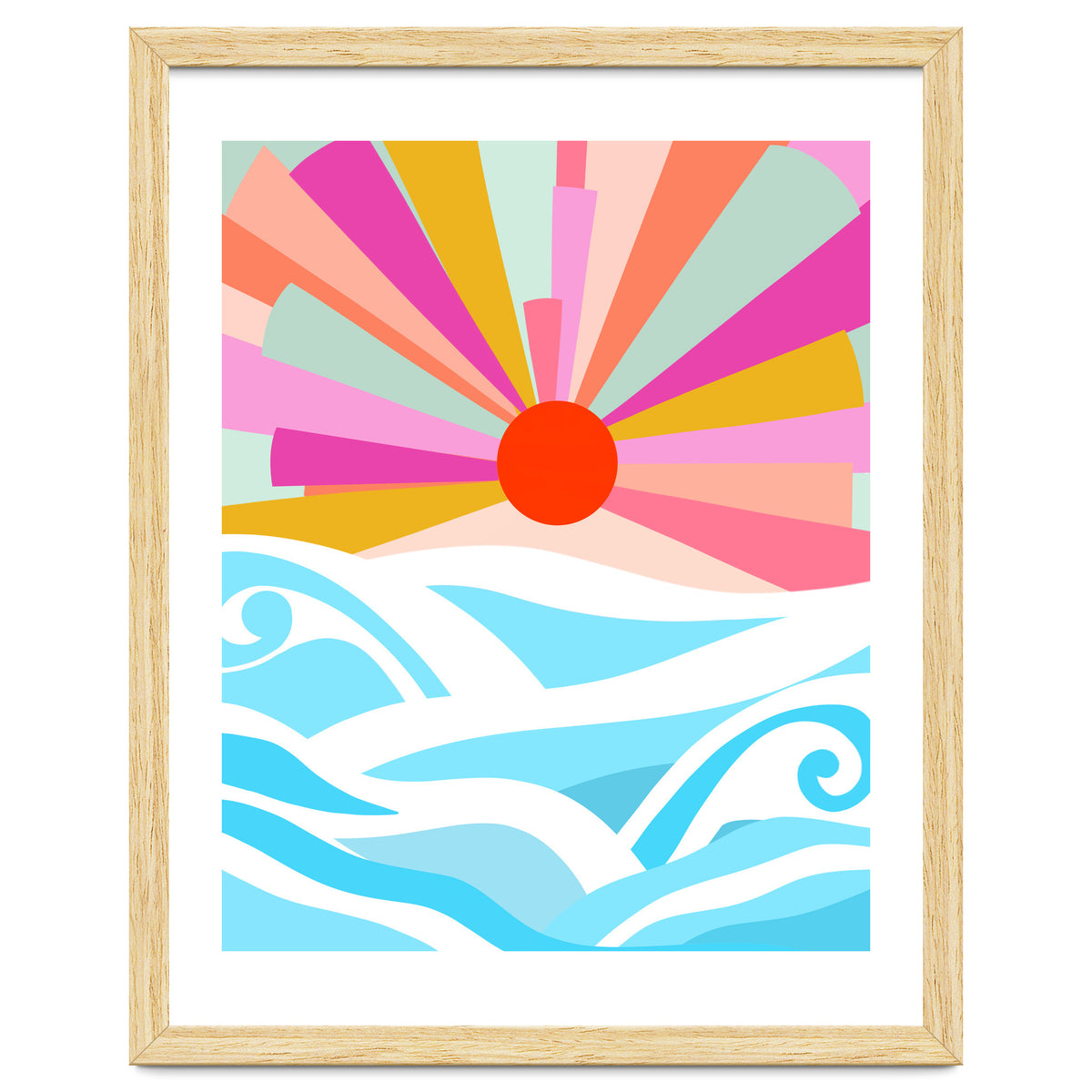 Boho Sunrise, Bohemian Abstract Landscape Nature, Colorful Illustration Ocean Sea Beach Summer, Positive Vibes Mindset