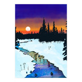 Purple Midnight, Snow River Full Moon Nature Landscape Painting, Winter Travel Adventure Places (Print Only) thumbnail