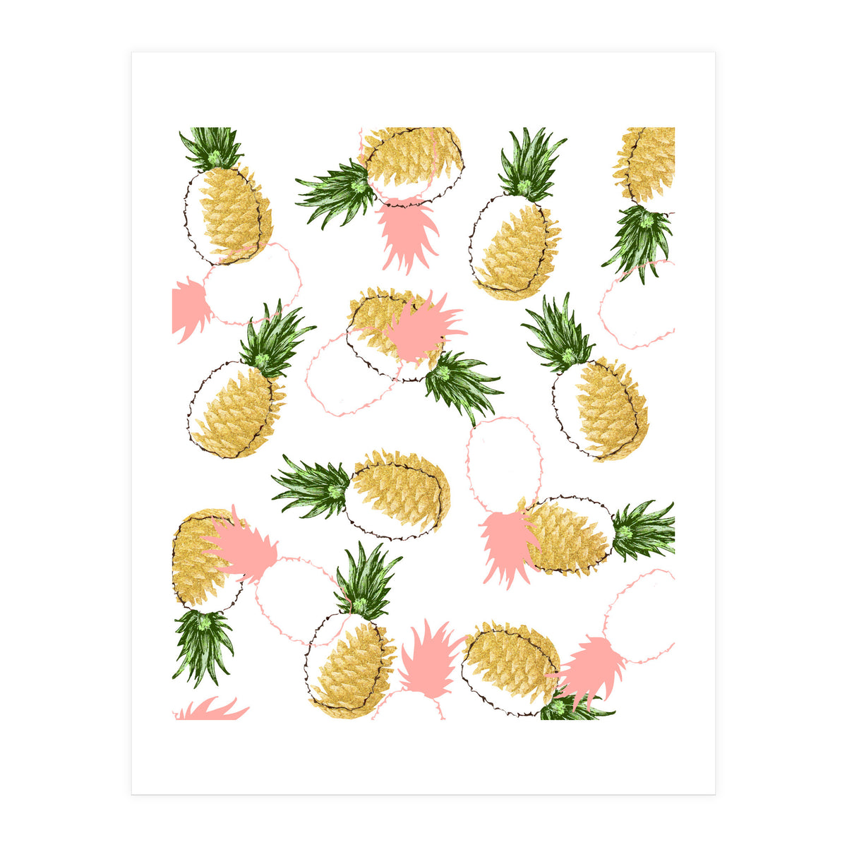 Pineapples & Pine Cones, Eclectic Tropical Nature Illustration, Quirky Fun Fruit Food Graphic Design (Print Only)