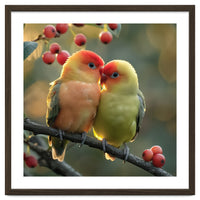 Two Lovebirds Sitting On A Branch