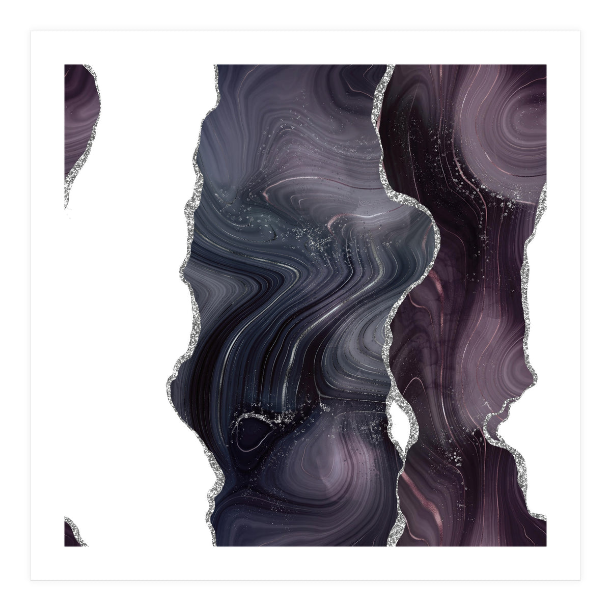 Black & Silver Glitter Agate Texture 06  (Print Only)