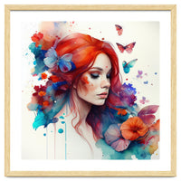 Watercolor Floral Red Hair Woman #4