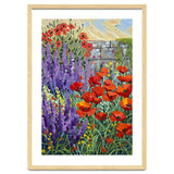 Vibrant Summer Poppy and Lavender Garden Oil Painting thumbnail