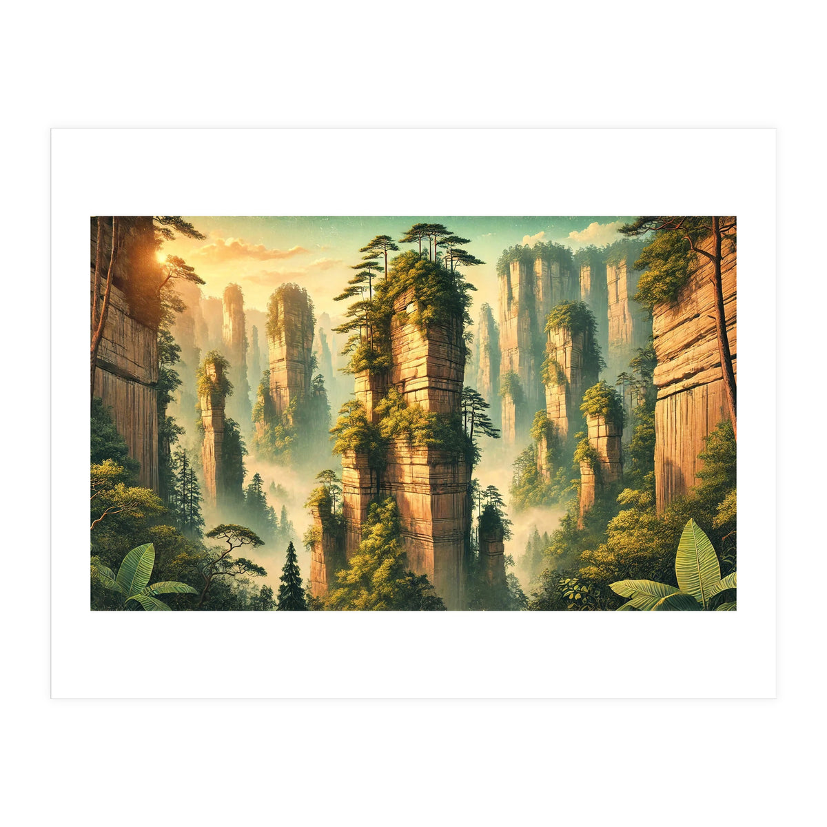 Vintage China, Zhangjiajie Stone Pillars Poster (Print Only)