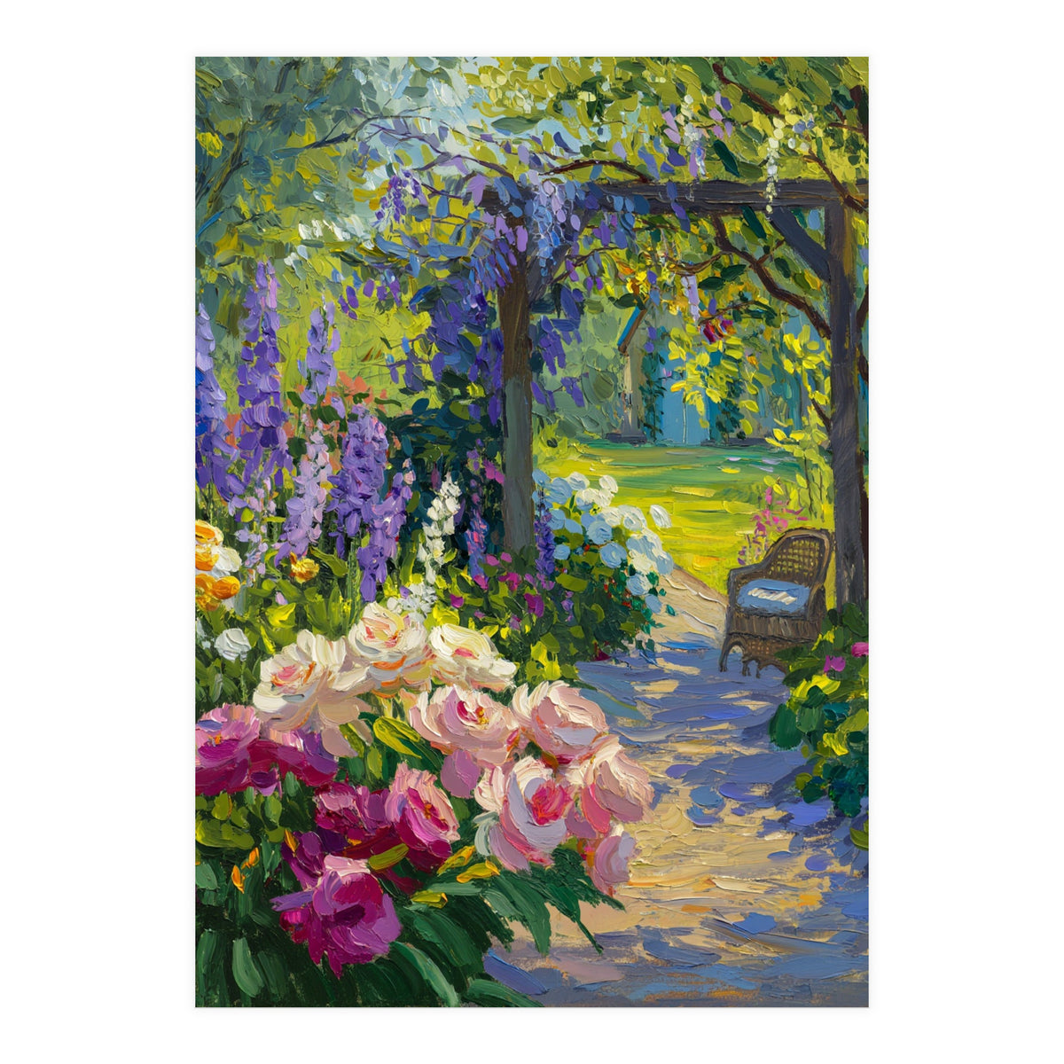 Serene Summer Garden Path Oil Painting (Print Only)