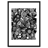 African Tribal, Black & White Abstract Drawing Sketch Line Art, Rustic Botanical Illustration, Bohemian Eclectic Scandinavian Vintage Bold thumbnail