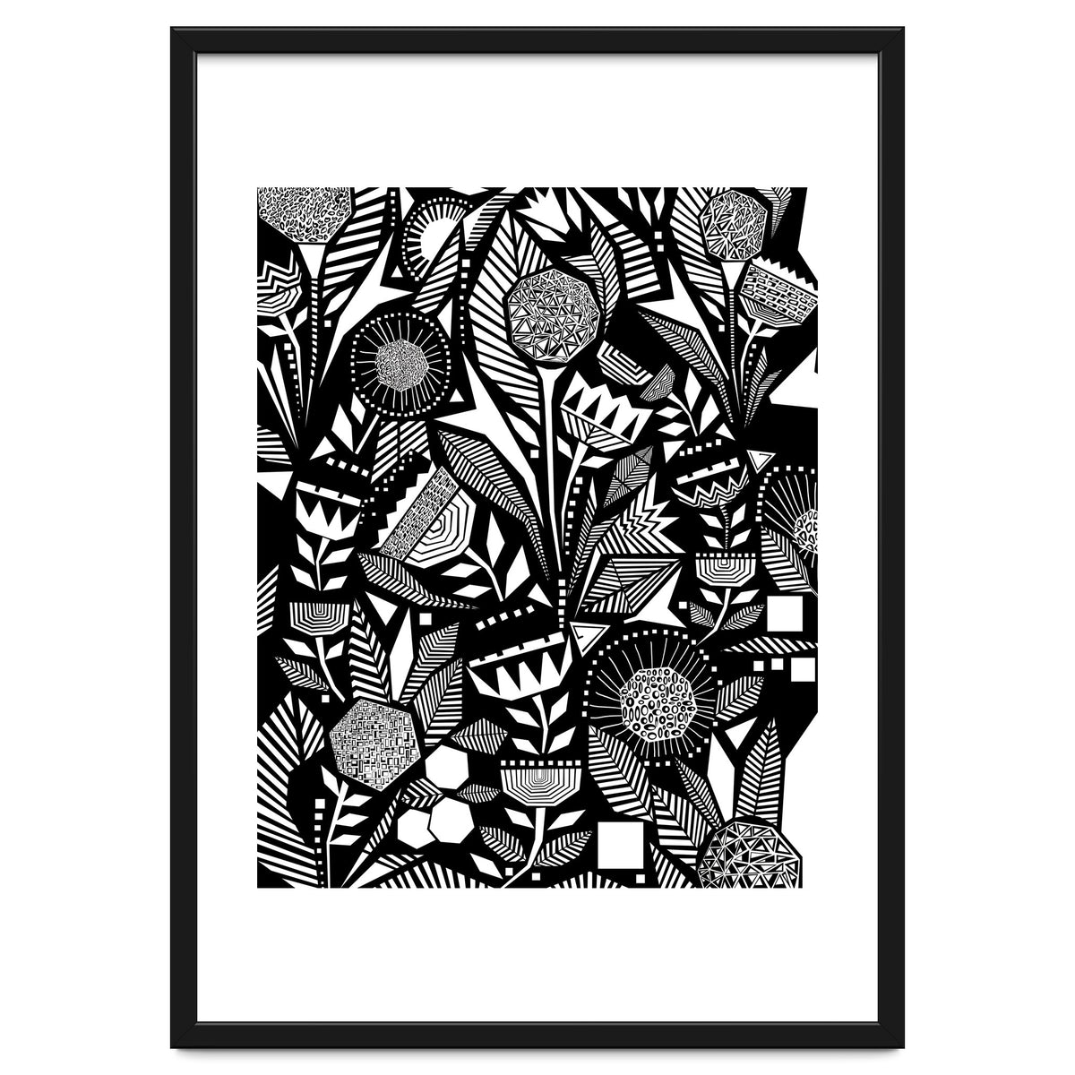African Tribal, Black & White Abstract Drawing Sketch Line Art, Rustic Botanical Illustration, Bohemian Eclectic Scandinavian Vintage Bold