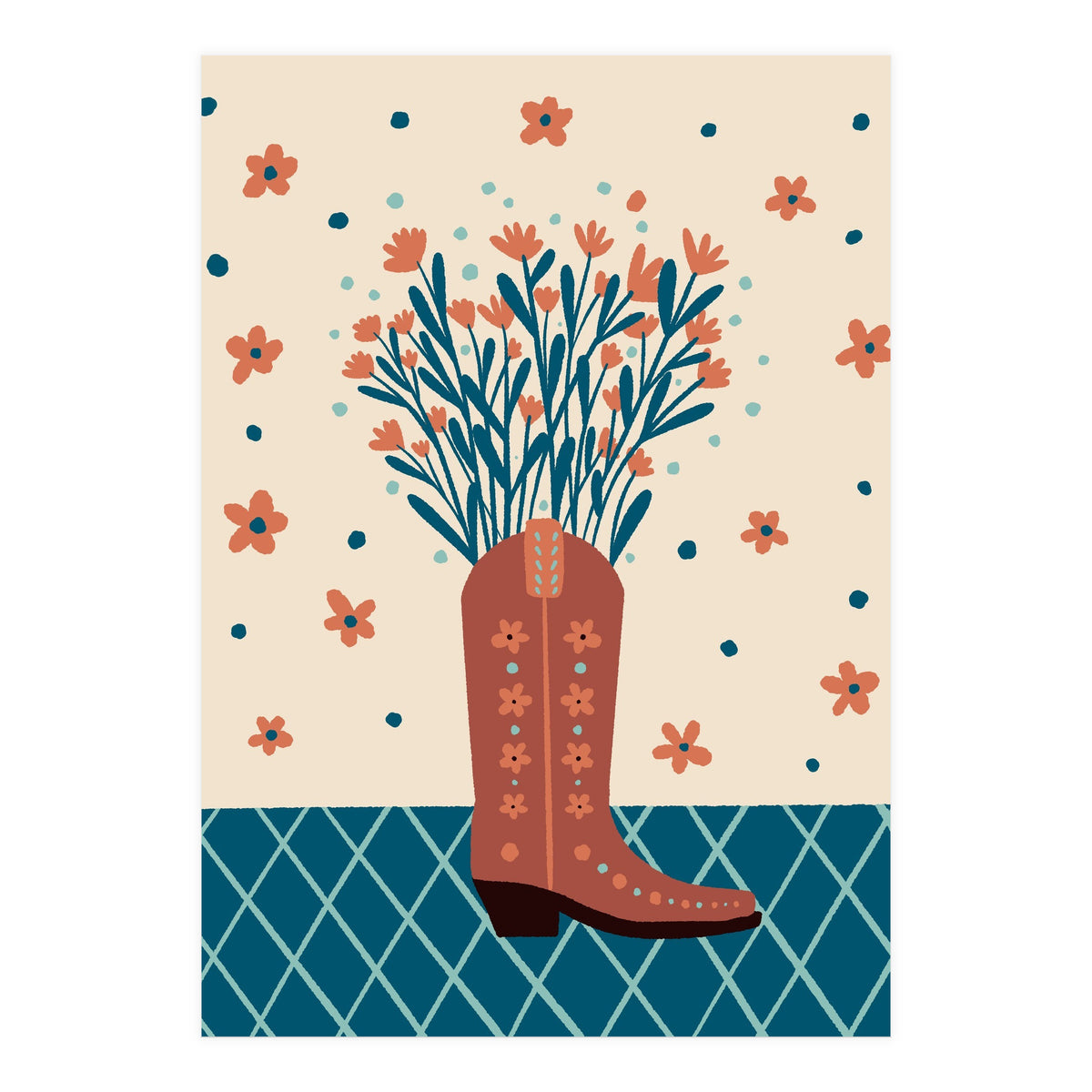 Mocha Cowboy boot with flowers (Print Only)