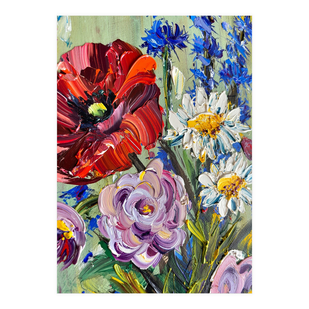 Vibrant Wildflower Meadow Oil Painting (Print Only)