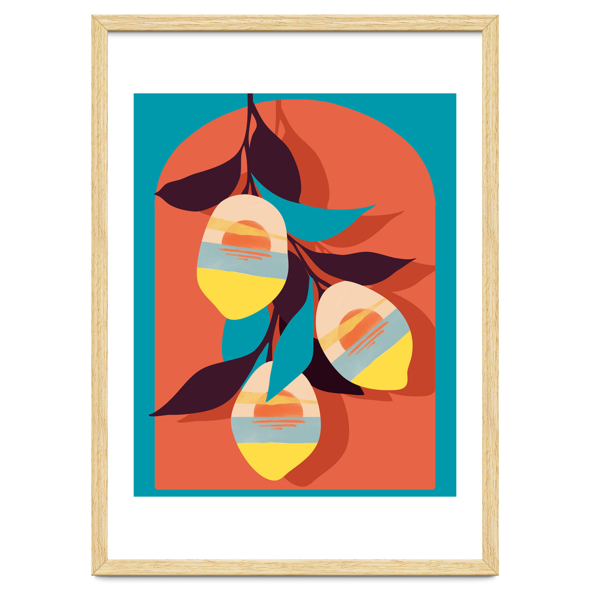 Lemon Sunset, Eclectic Botanical Colorful Bohemian Fruits, Food Pop Of Color Lime Retro