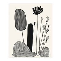 Abstract Black And White Botanical Illustration With Organic Shapes (Print Only)