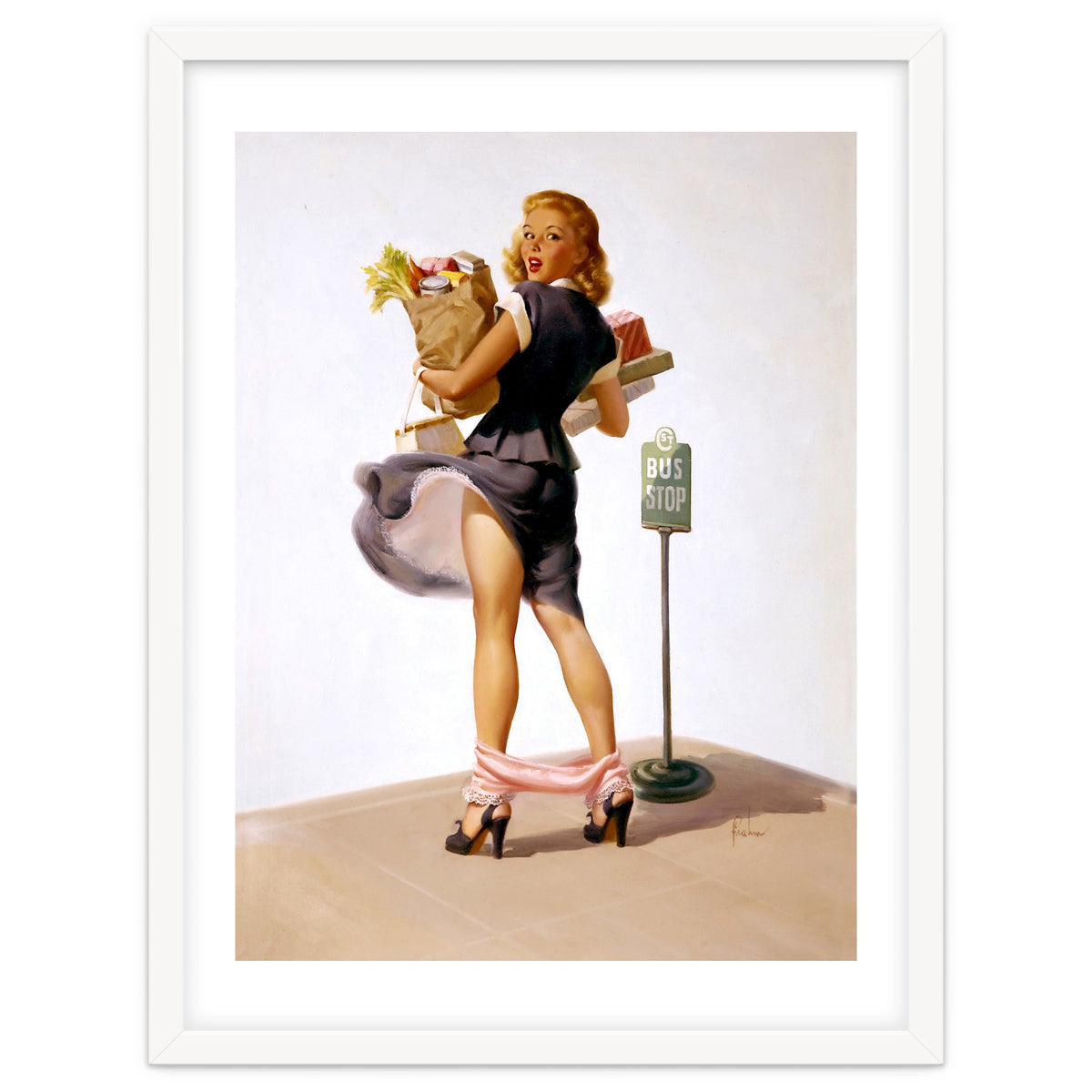 Pinup Sexy Girl Had Funny Accident On A Bus Stop