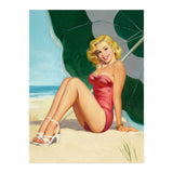 Sexy Pinup Girl On The Beach Under Big Sunshade (Print Only) thumbnail