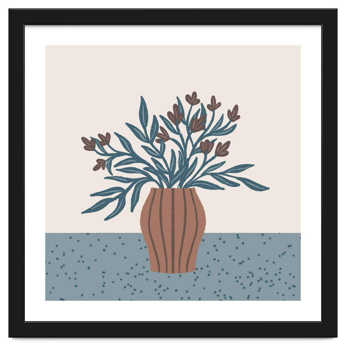 Brown Flowers in a Vase – Minimalist Floral Still Life