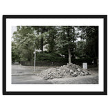 Piled-up rocks under construction on the street thumbnail