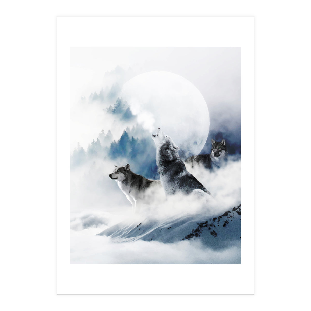 Winter Wolves, Wildlife Wolf Wild Dogs, Snow Full Moon Animals Photography Love Digital (Print Only)