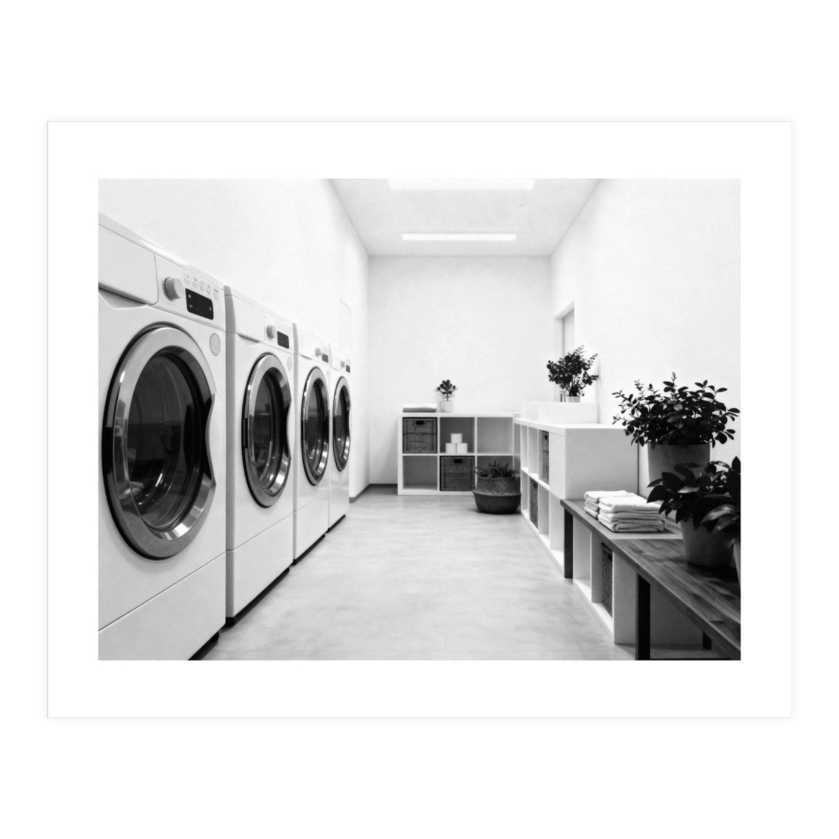 Minimalist Black and White Laundry Room Art, Washing Machine Photography (Print Only)