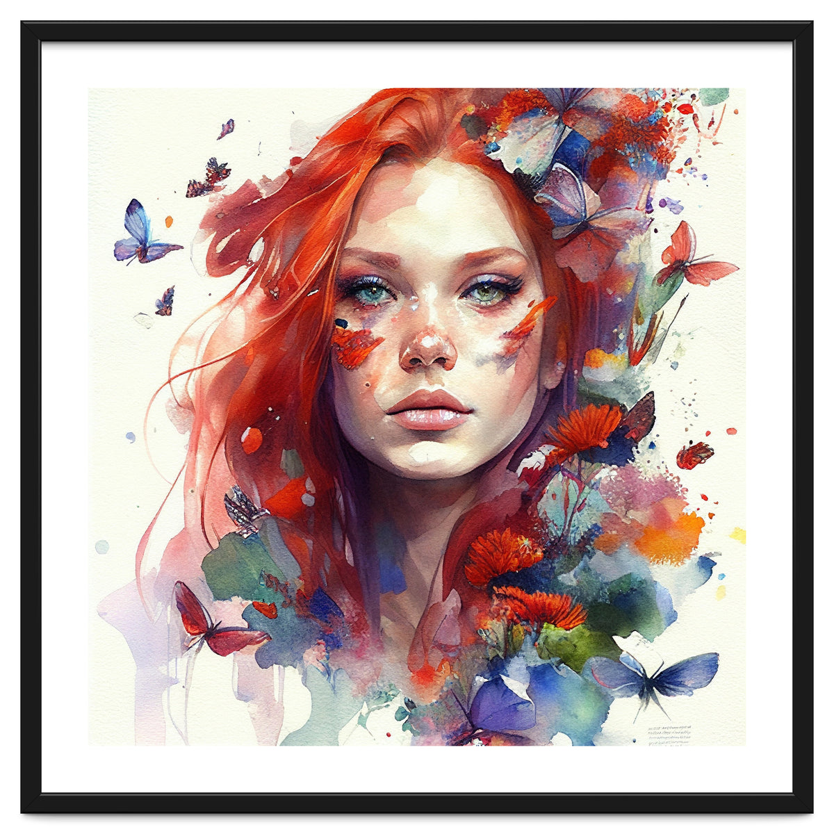 Watercolor Floral Red Hair Woman #9