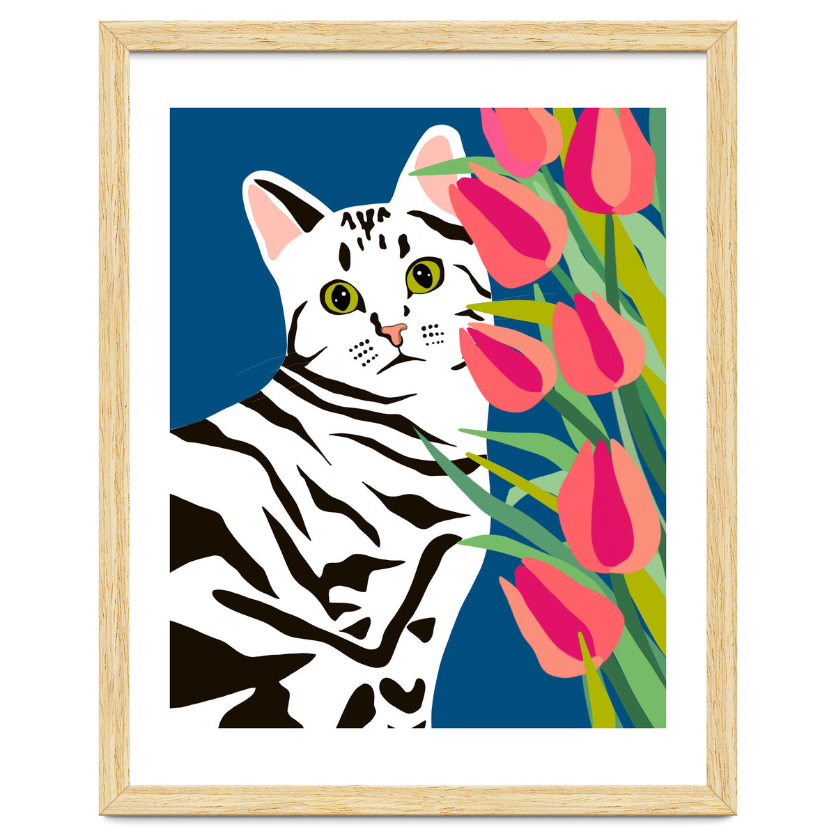 The Poser, Cat Cute Pet Animals Illustration, Pop Of Color Eclectic Pets Bohemian Contemporary Still Life