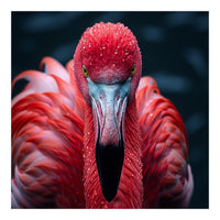 Close Up Flamingo Face With Water Droplets (Print Only)