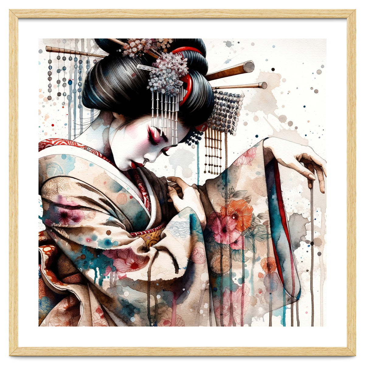 Watercolor Geisha Dancer #1