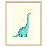 Cute Brontosaurus Watercolor Art, Whimsical Dinosaur Nursery Print, Starry Dino Illustration thumbnail