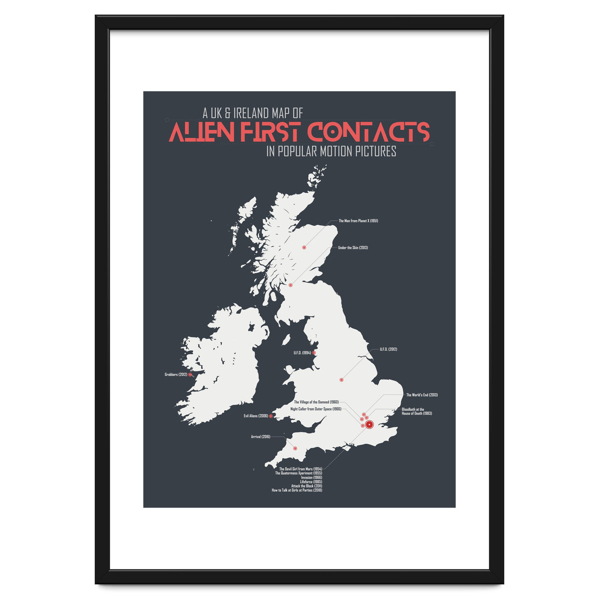 UK & Ireland Map of Alien First Contacts in Movies