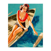 Pinup Sexy Girl In A Boat And A Lost Paddle (Print Only)