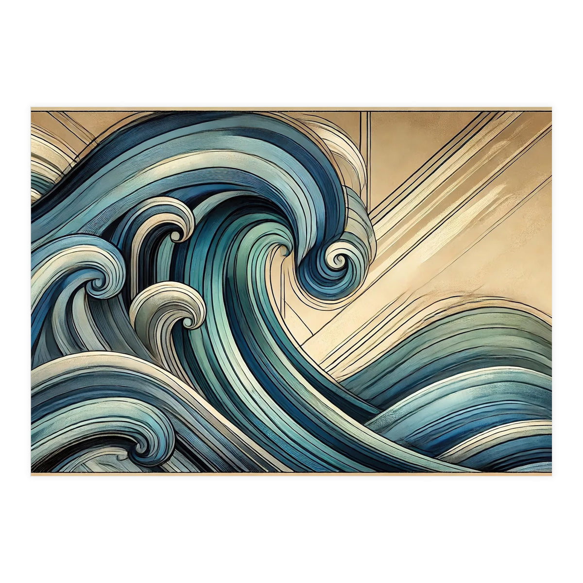Art Deco Blue Ocean Waves (Print Only)