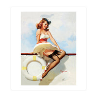 Sailing Pinup Girl With Captain Hat (Print Only)