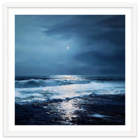 Midnight Seascape with Moonlight Reflecting