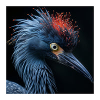 Blue Heron Bird Head With Orange Crown  (Print Only)