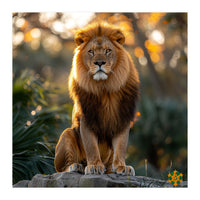 Majestic Lion Sitting On A Rock At Sunset (Print Only)