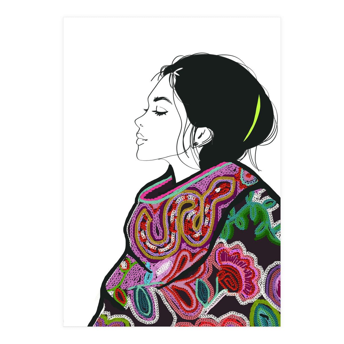 Embroidery Realistic Digital Embroidery Fashion Illustration Art Print Viddy Pop Studio Mood Room (Print Only)