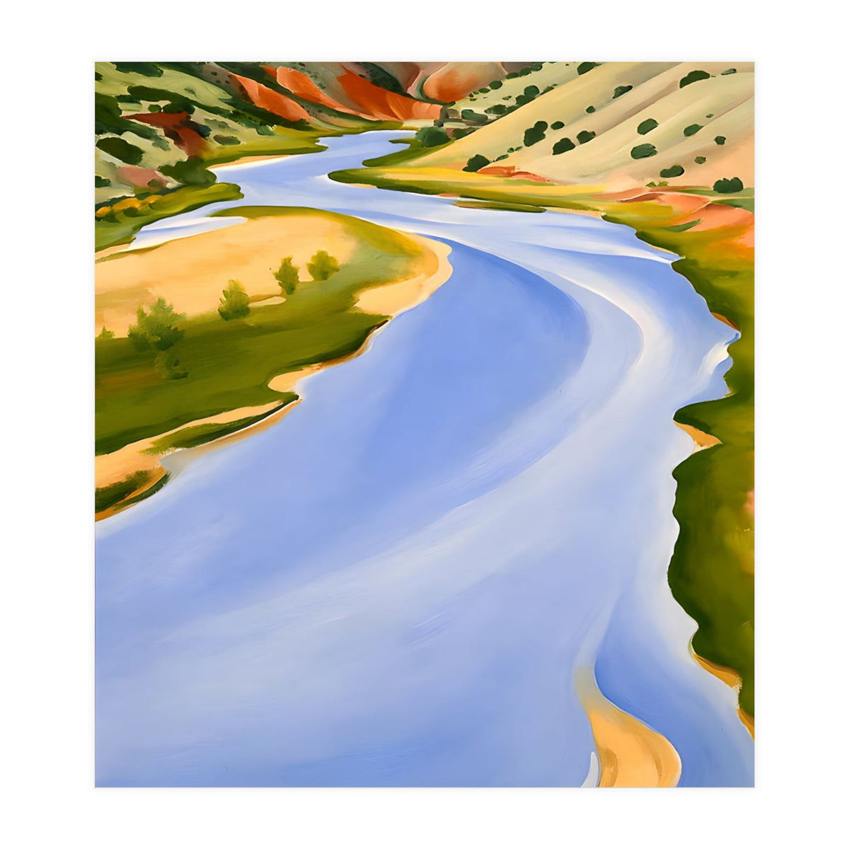 Georgia O’Keeffe – Chama River, Ghost Ranch (1937) | Serene Southwestern Landscape in Bold Modernist Forms (Print Only)