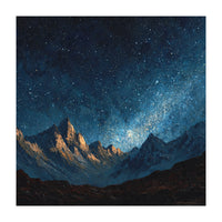 Starry Night Over Majestic Mountains Impasto Oil Painting Style (Print Only)