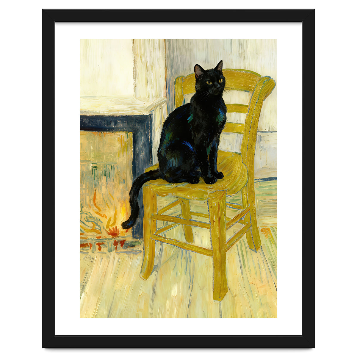 Black Cat on the Yellow Chair, Cozy Van Gogh Vintage Style, Cat at Eternity’s Gate