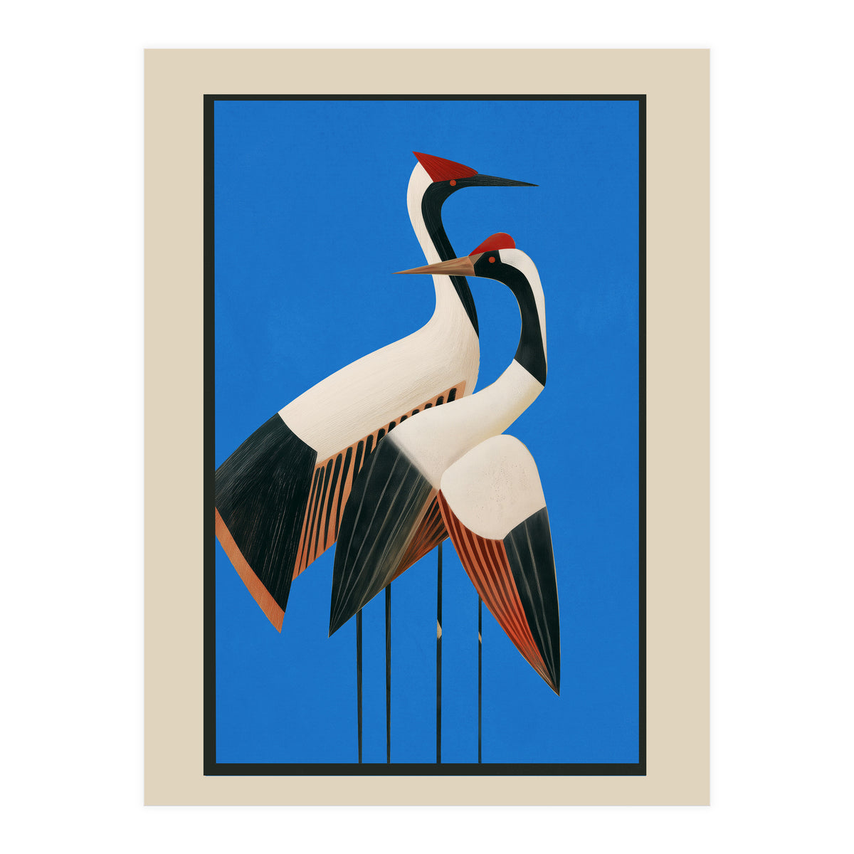 Stillness In Motion Abstract Cranes In Blue (Print Only)