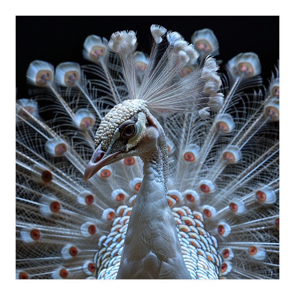 Albino Peacock Displaying White Feathers (Print Only)