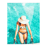 Pool Fashion | Modern Bohemian Woman Swim Watercolor Painting | Contemporary Travel (Print Only) thumbnail