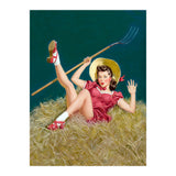 Pinup Sexy Girl Posing On A Hay With A Pitchfork (Print Only) thumbnail