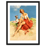 Sexy Pinup Girl On The Beach With Her Dog thumbnail