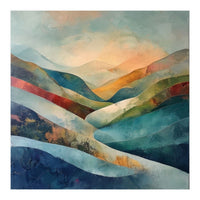 Abstract Mountain Landscape Painting with Textured Rolling Hills (Print Only)
