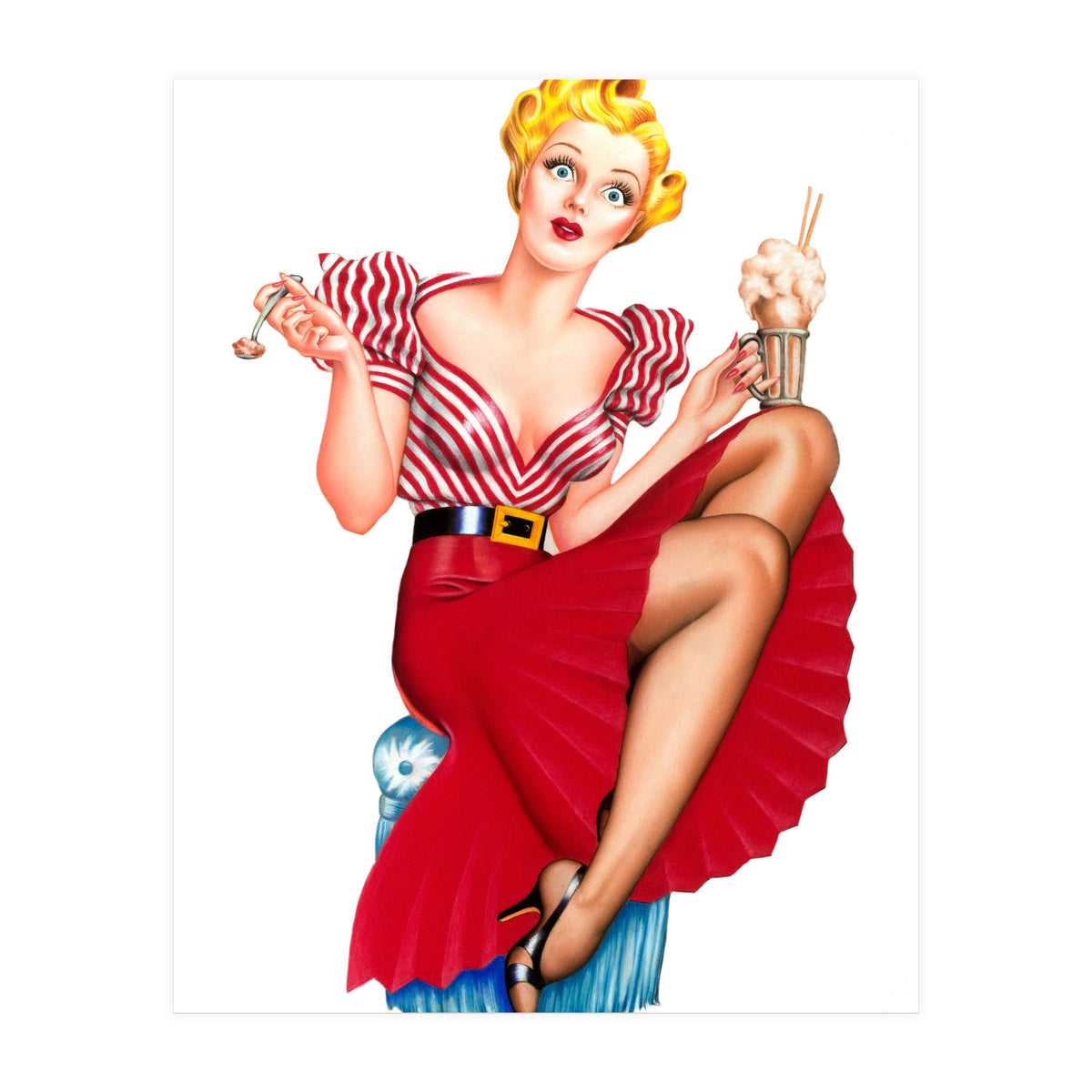 Pinup Blonde Posing With Ice Cream (Print Only)