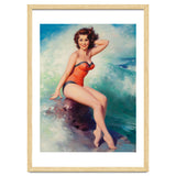 Pinup Girl Posing In Front Of Big Waves On The Beach thumbnail