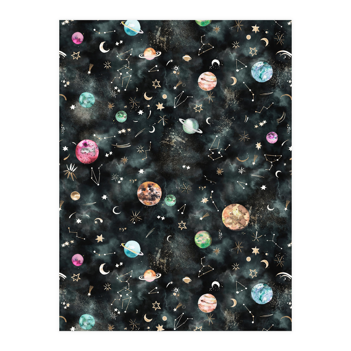 Galaxy Astrology Astronomy Constellations Gold (Print Only)